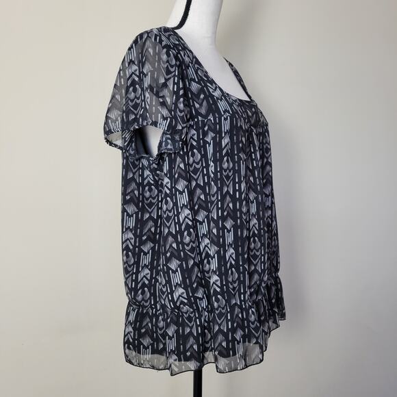 Reitmans Plus Petite 18 Pullover Top Lined Body Sheer Cap Sleeve Black White - Picture 4 of 14